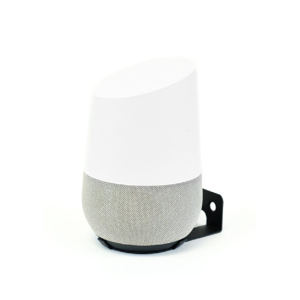 Google Home Speaker mounted in a steel HIDEit Home wall mount.