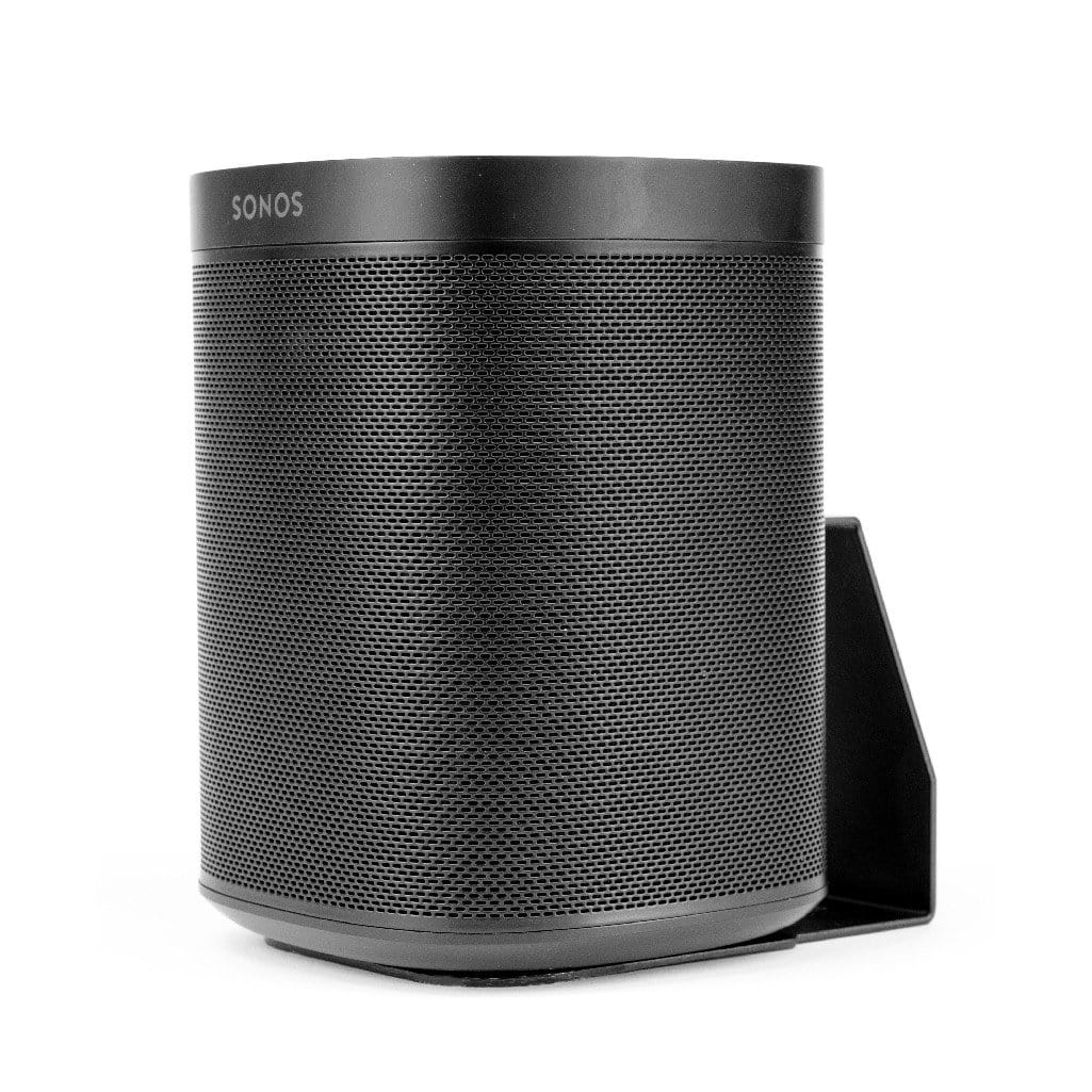 HIDEit One wall mount securely holding the Sonos Play:1 Speaker and Sonos One Smart Speaker.