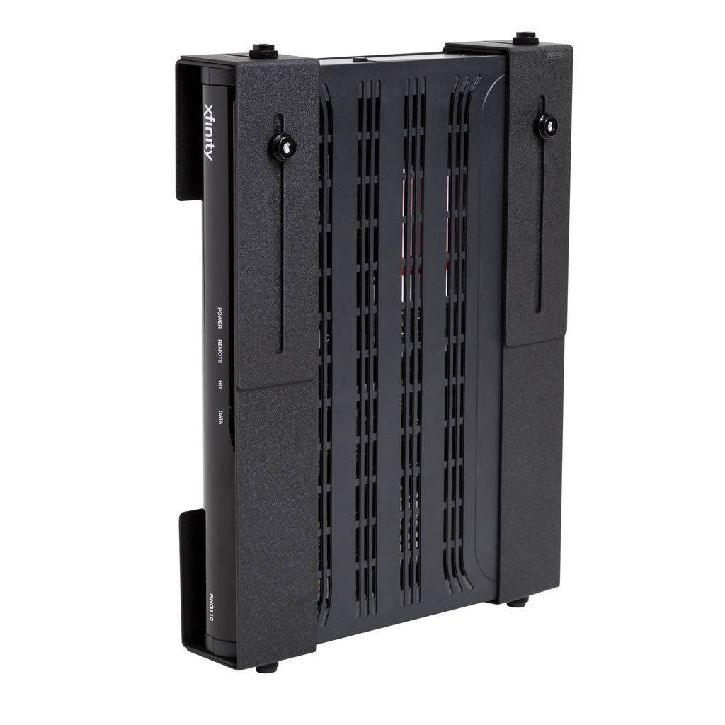 Adjustable HIDEit Uni-M Wall Mount with a medium-sized cable box securely held in it.