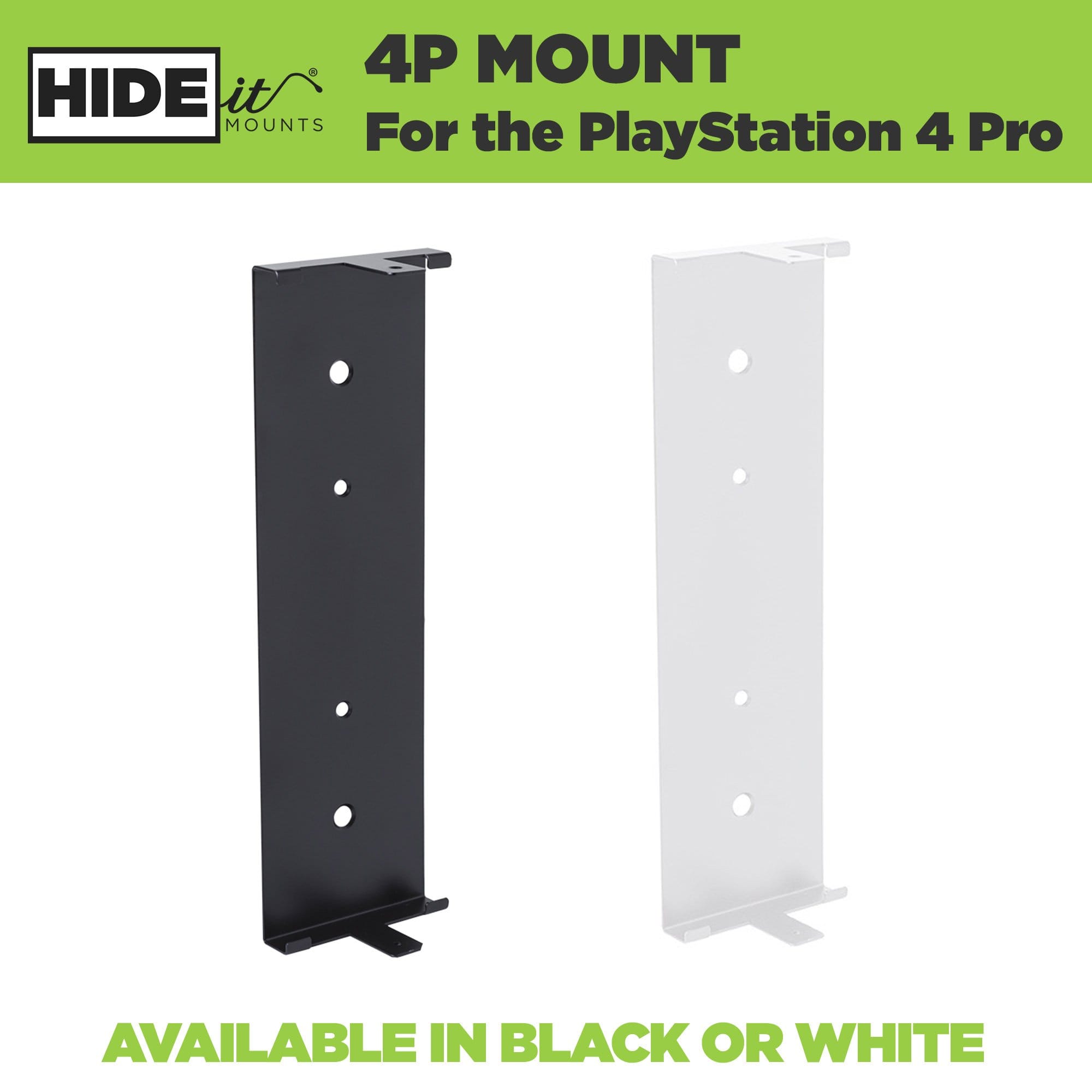 Steel wall mount for PS4 Pro, made by HIDEit Mounts in black or white