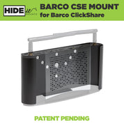 Empty black Barco mount made by HIDEit Mounts designed for wall, under-desk, and VESA mounting.