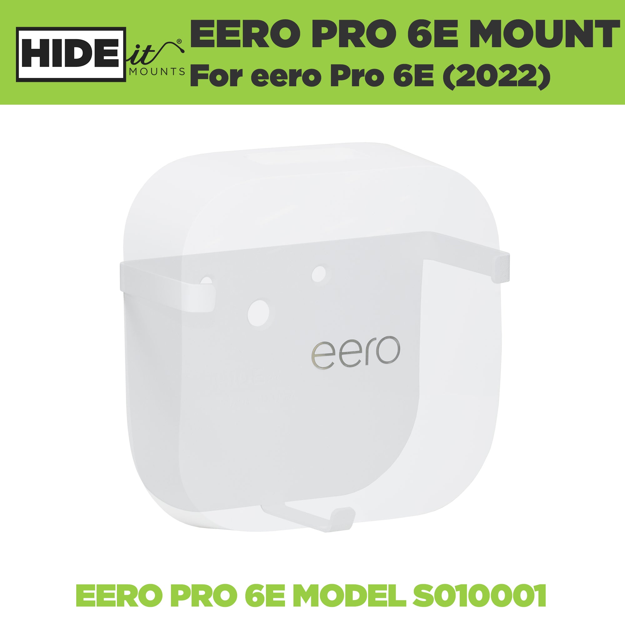 Eero Pro 6E router shown greyed out in the HIDEit EPro 6E eero Pro 6E wall mount.