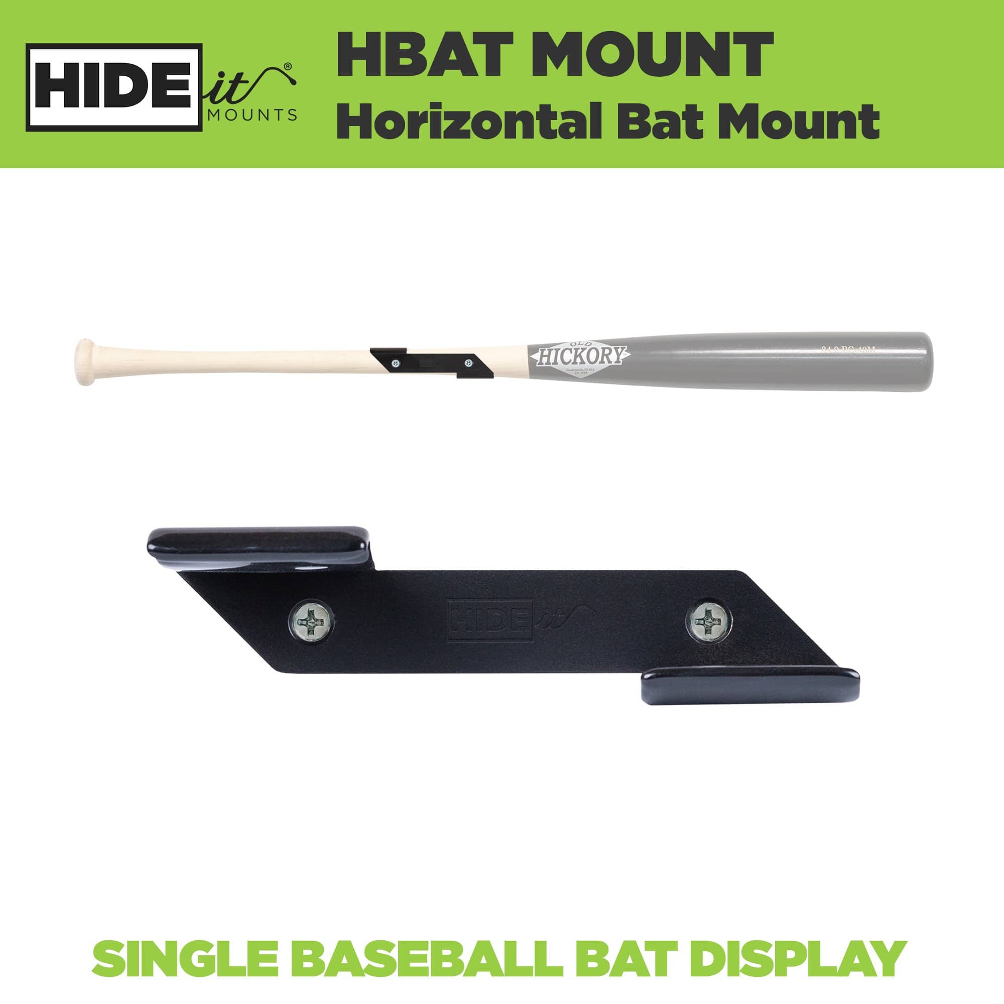 Close up view of the HIDEit Mounts Horizontal Baseball Bat Holder