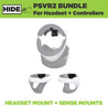 HIDEit Wall Mounts for PS VR 2 and PS VR 2 controllers. HIDEit PSVR 2 Bundle contains one headset wall mount and 2 sense controller mounts.