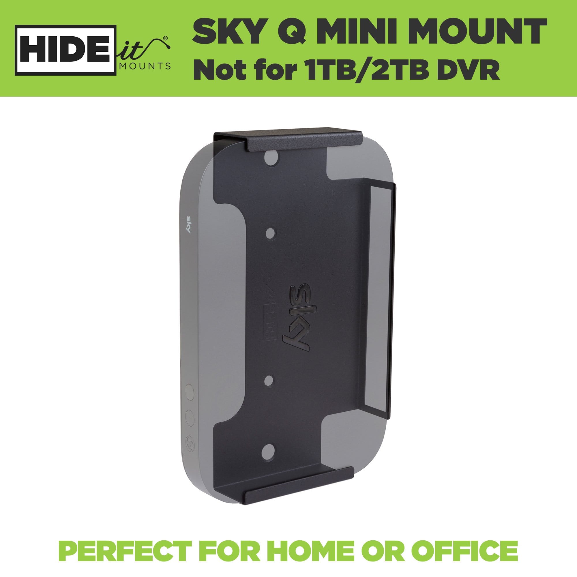 Grayed out device shown in Sky Q Mini Wall Mount made by HIDEit Mounts to hide your cable box.