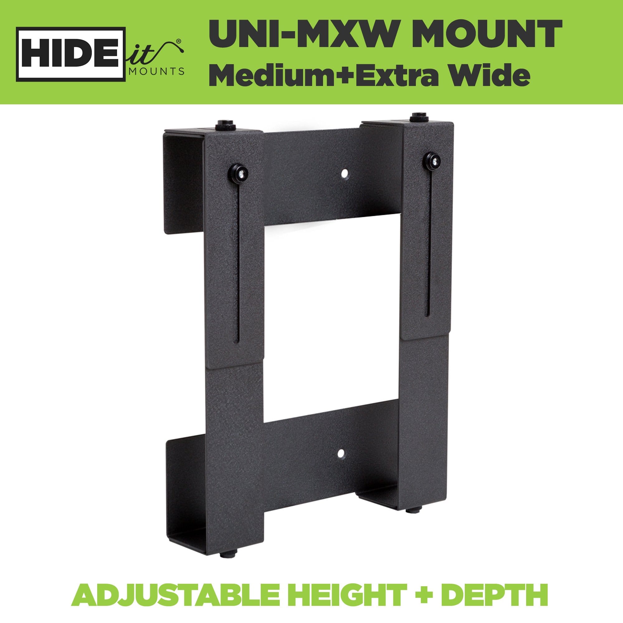 Steel adjustable wall mount for medium extra wide electronic devices, made by HIDEit Mounts.