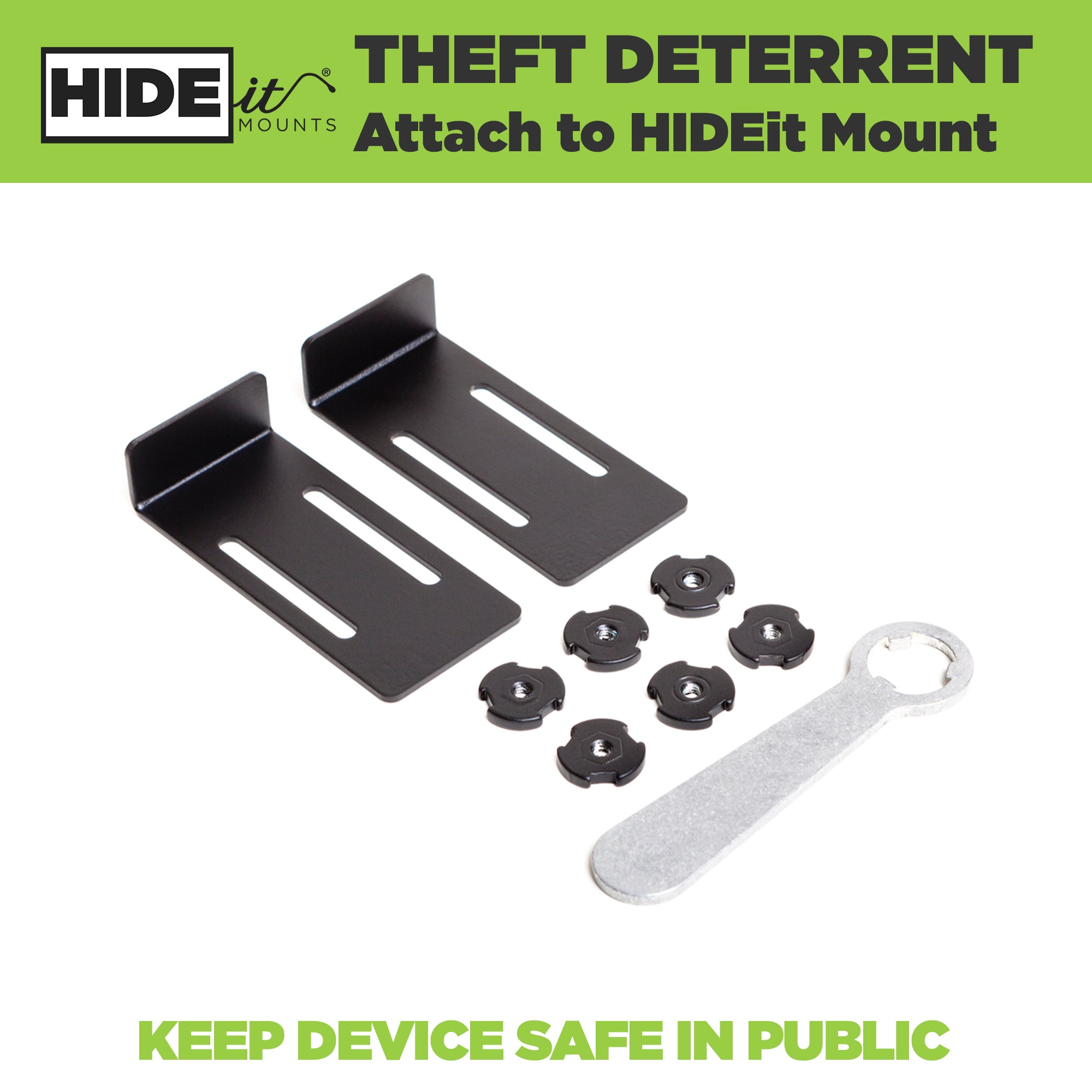 The HIDEit Theft Deterrent Kit attaches to other HIDEit Mounts to lock devices in place. 