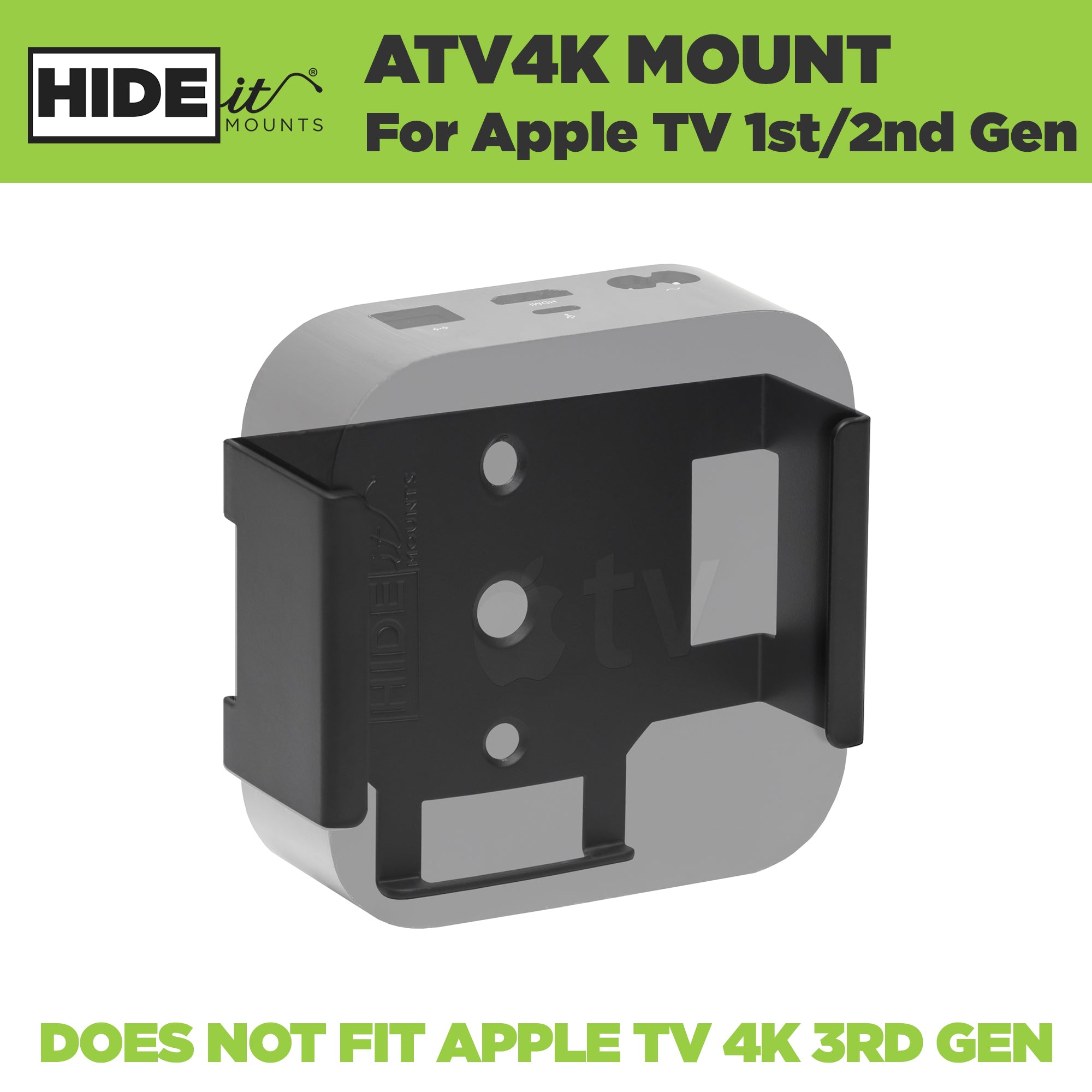 Steel Apple TV 4k wall mount made by HIDEit Mounts.