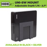 HIDEit Uni-SW adjustable wall hanging mount in black and silver.