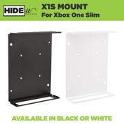 White empty Xbox One S Wall Mount next to a black empty Xbox 1 S Mount
