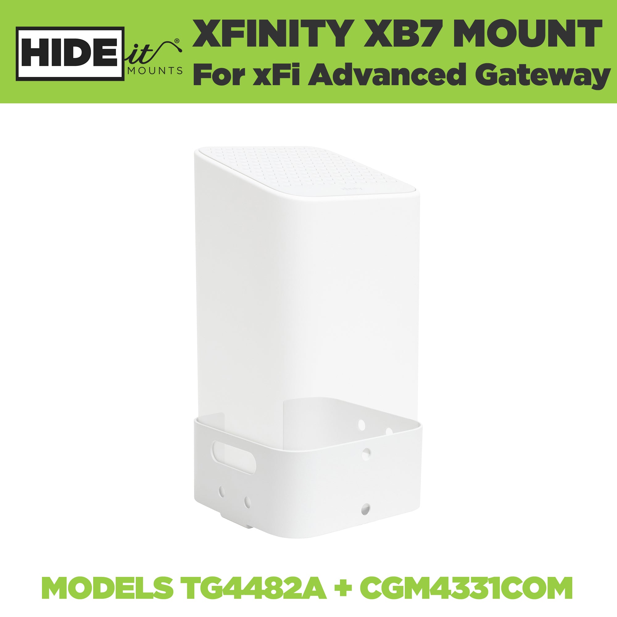 Xfinity WiFi Router Mount designed by HIDEit Mounts for the Xfinity XFi Advanced Gateway Models TG4482A and CGM4331COM.