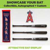 Three baseball bats wall mounted in a horizontal bat rack by HIDEit Mounts.