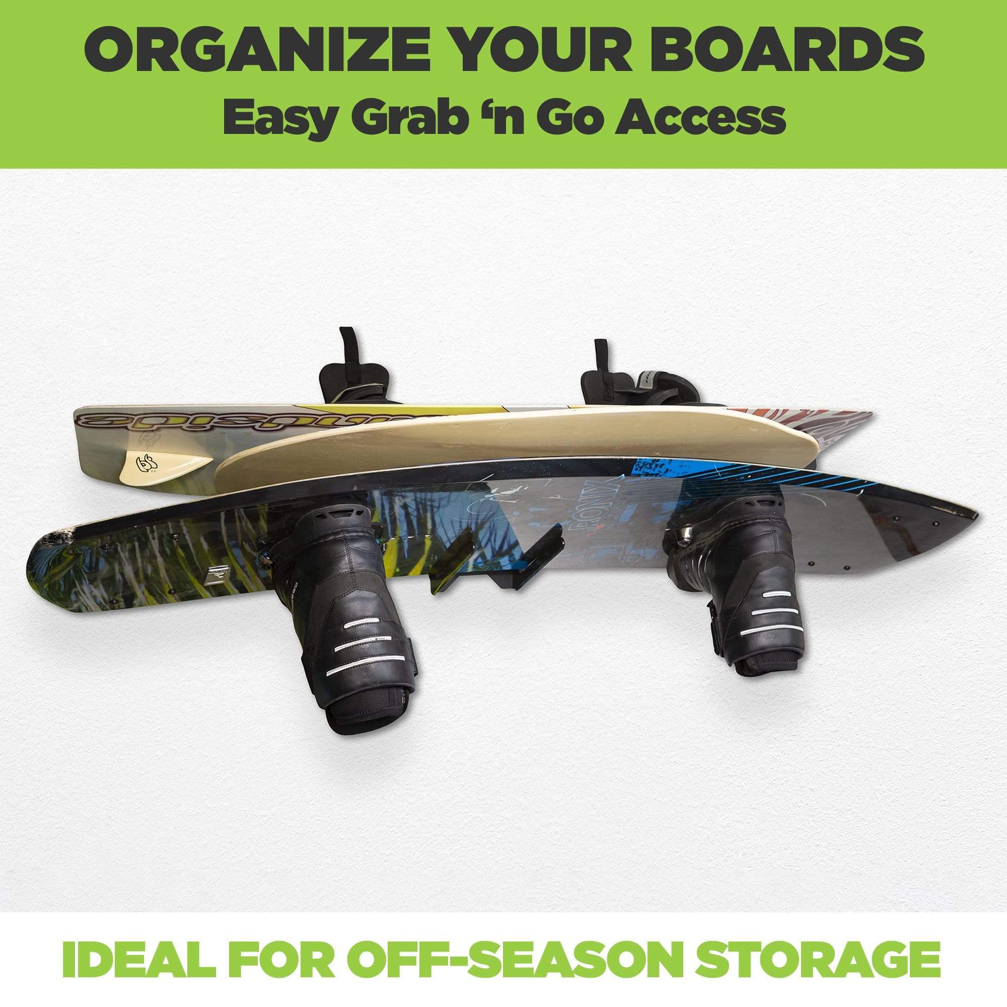 HIDEit MBoard is the ideal wakeboard rack for off-season storage. Organize and store your boards for easy grab and go access.