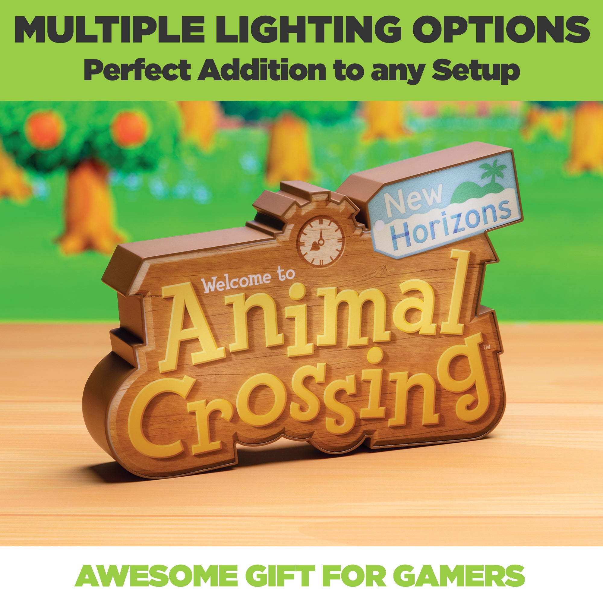 Nintendo Switch Animal Crossing logo light with multiple lighting options. Great gift for gamers.