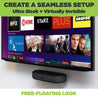 Roku Soundbar wall mounted below a wall mounted TV in the HIDEit Soundbar Mounting bracket.