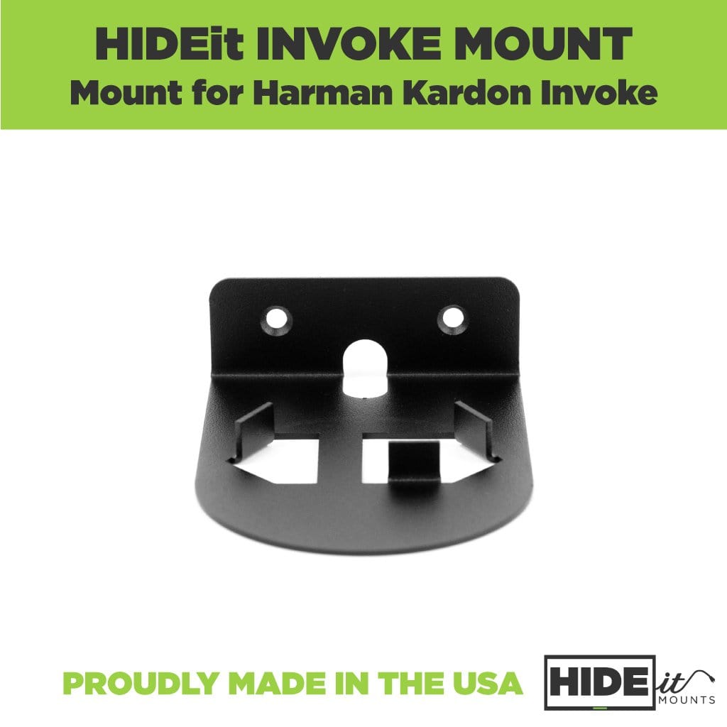 Empty black steel wall mount for the Harmon Kardon Invoke designed by HIDEit Mounts.