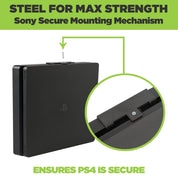  HIDEit wall mount for PS4 Slim, made from steel, allows easy access to ports.