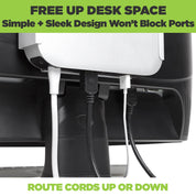 Silver MiniU VESA Mount displayed with cords running up or down.