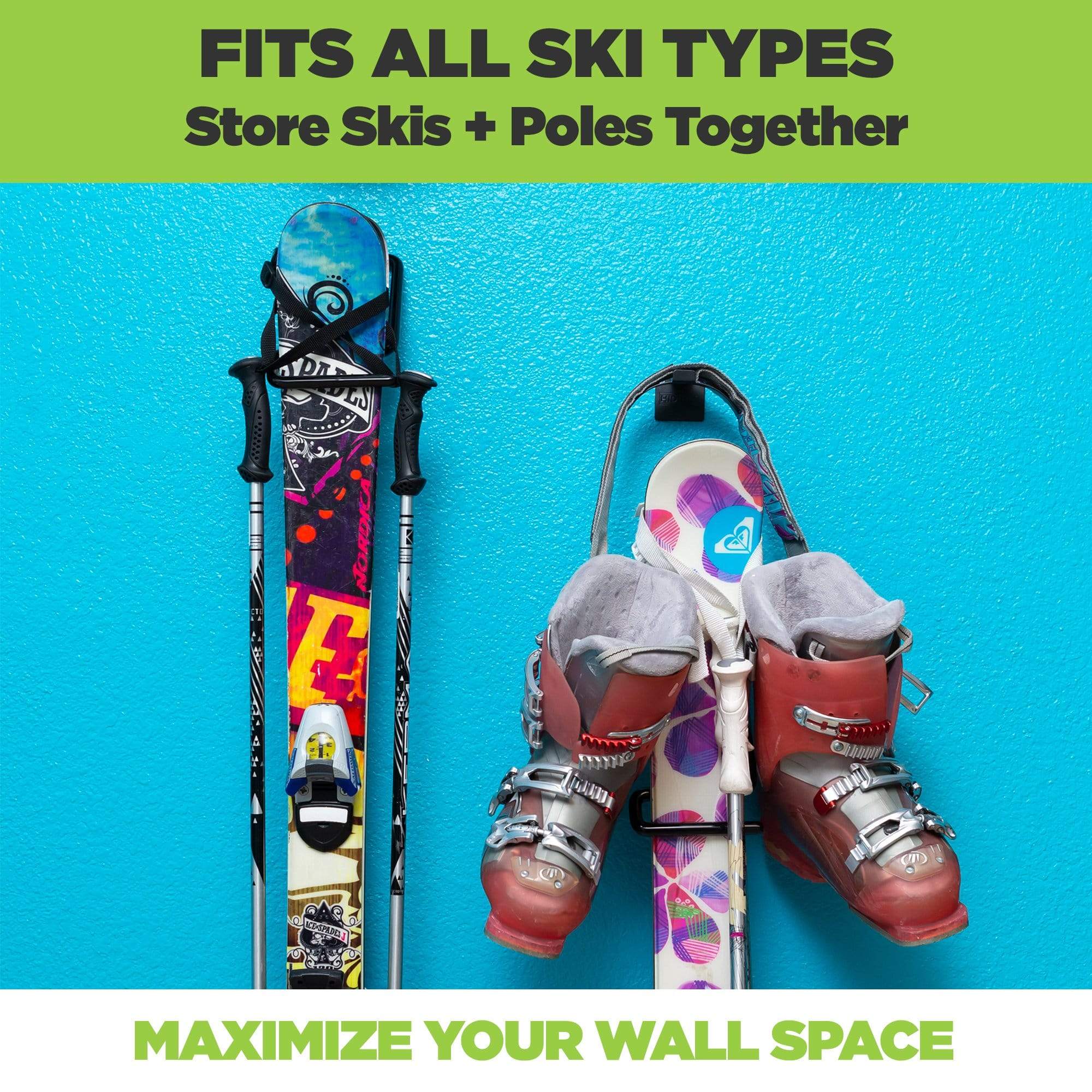 HIDEit VSki Mount can also hold ski poles and ski boots making it the perfect garage storage solution!