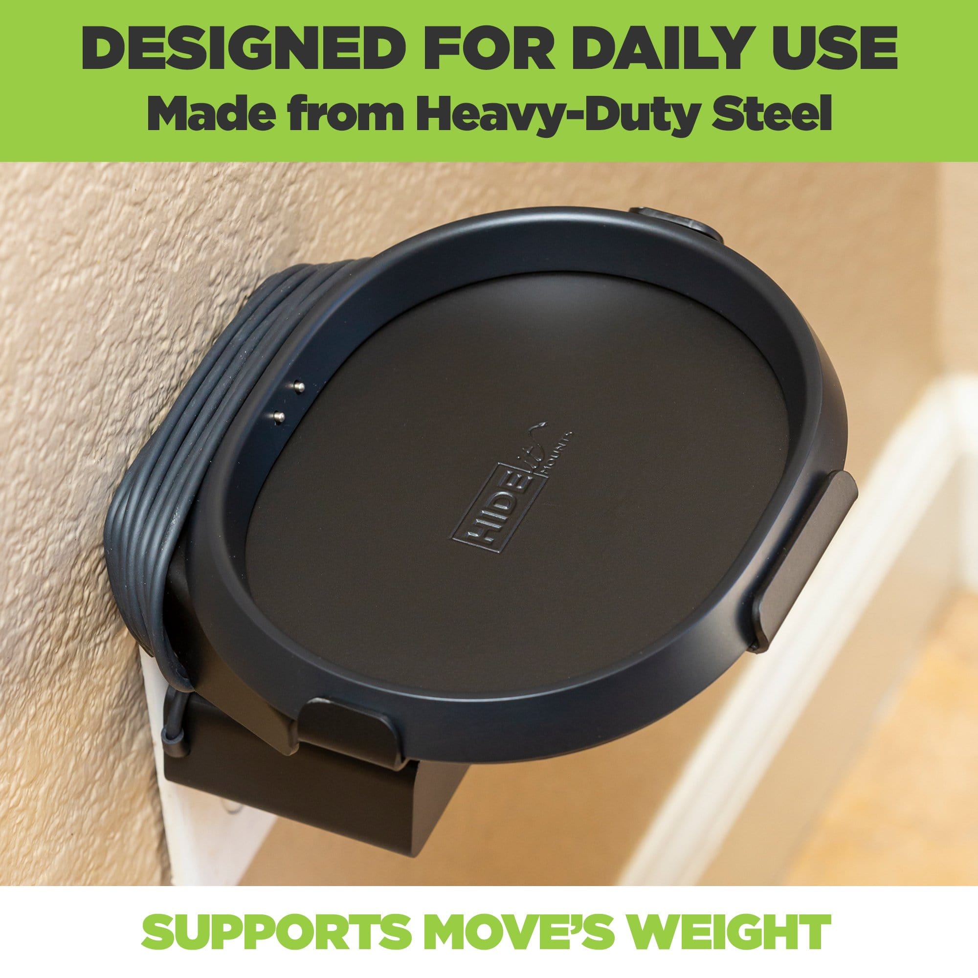 The HIDEit Sonos Move Wall Mount made from heavy-gauge steel to support the weight of the Sonos bluetooth speaker.