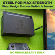 Nintendo Switch mount and two video game controllers mounted on the wall in HIDEit Mounts.Nintendo Switch mount and two video game controllers mounted on the wall in HIDEit Mounts.