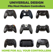 PlayStation controllers, Xbox controllers, and Nintendo controllers mounted and securely held in HIDEit Uni-C mounts.