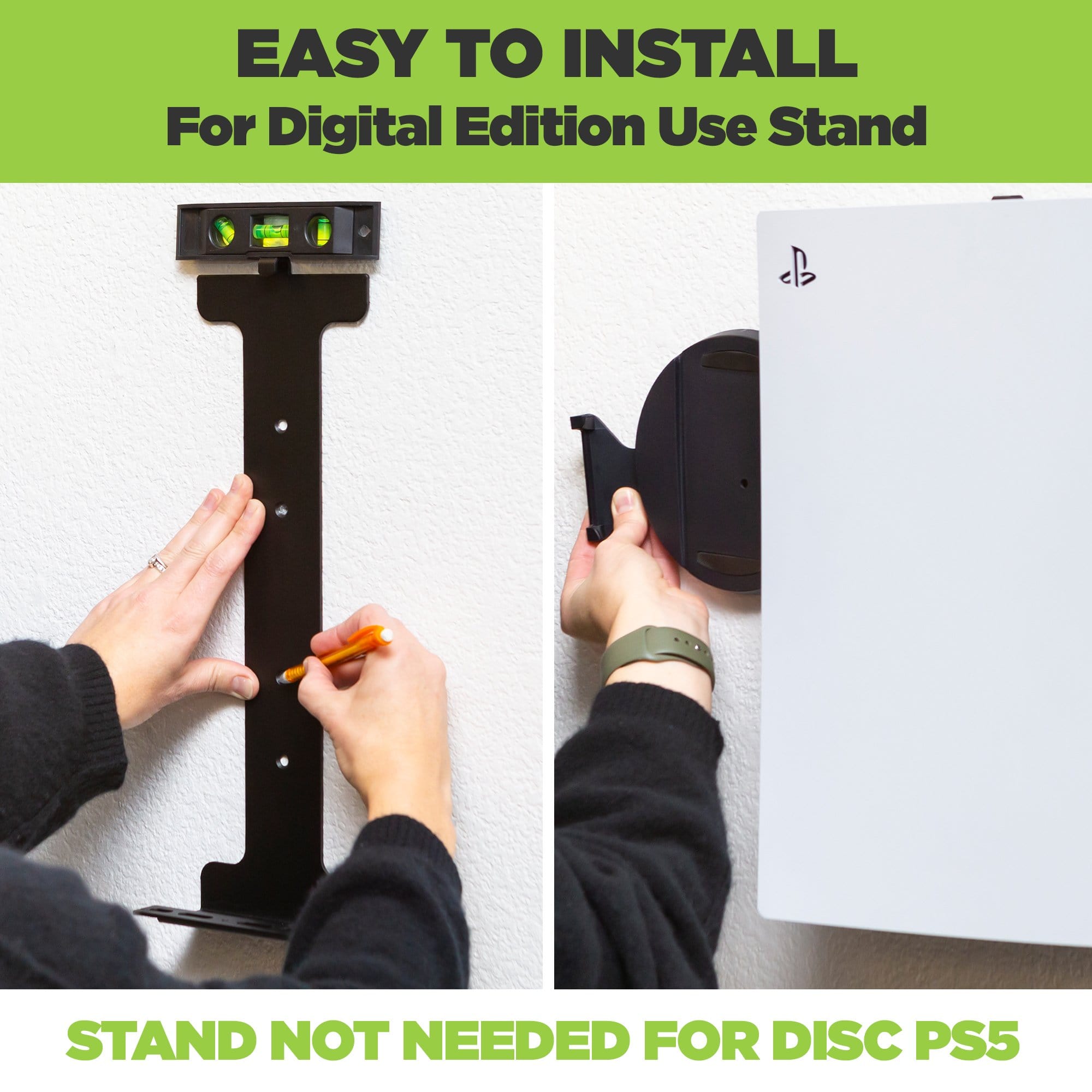 HIDEit PS5 Wall Mount is easy to install. No drill required and stud mounting optional.