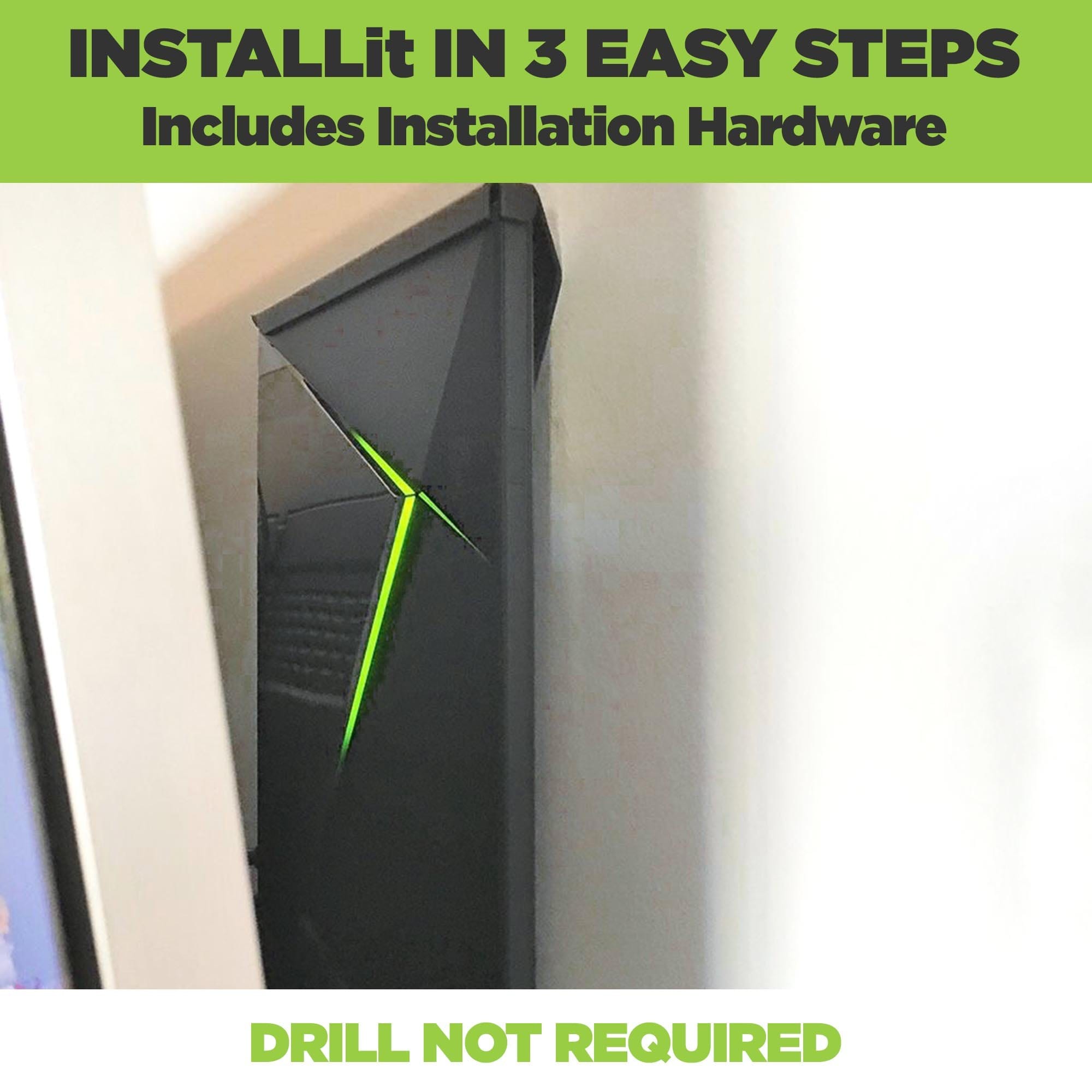 NVIDIA Shield mounted to the wall behind the TV in the HIDEit Shield 2 Mount for NVIDIA Shield