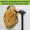 HIDEit SPORTS Triple Bat Mount with a baseball glove, baseball, and bat mounted to the wall.