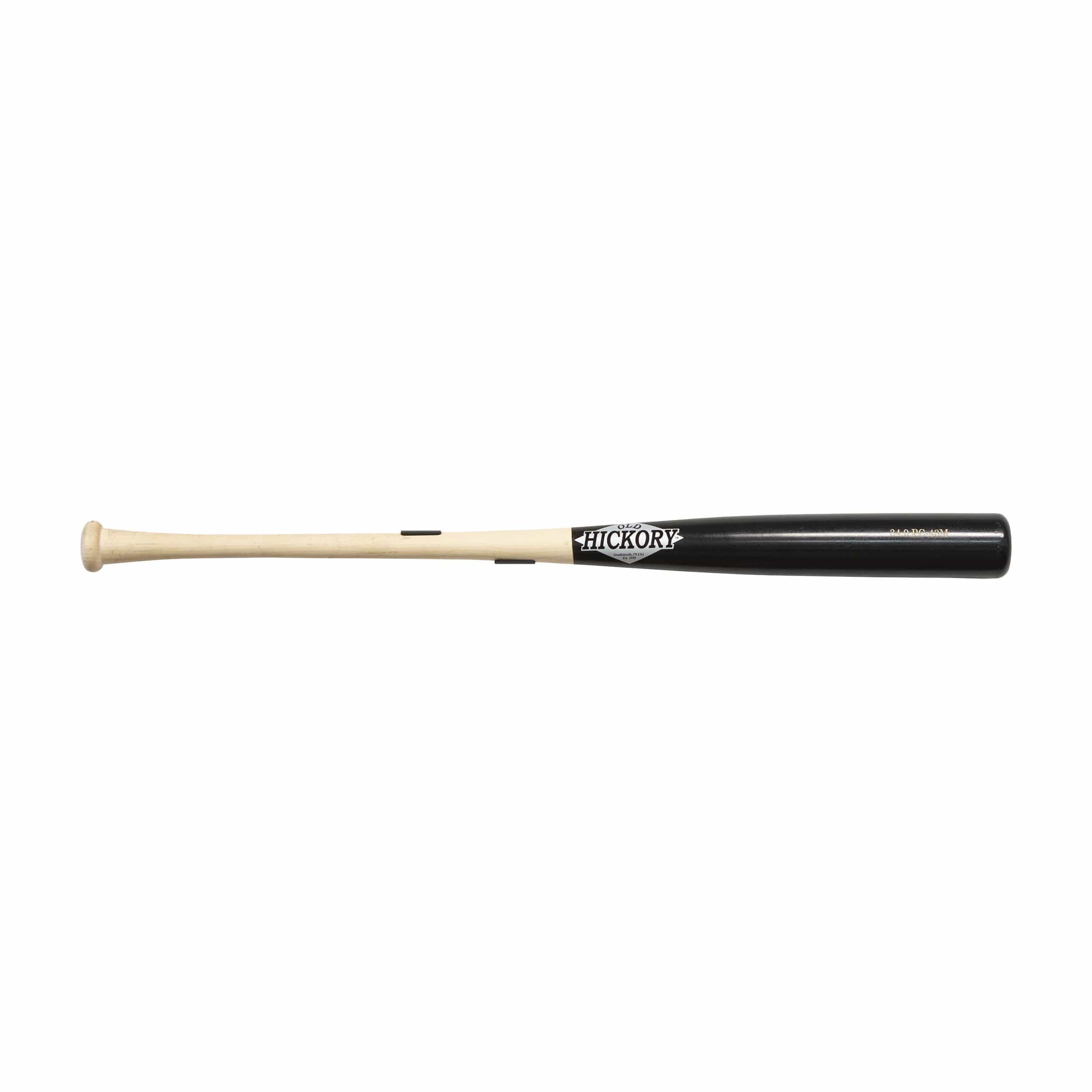 Old hickory bat held in the HIDEit Horizontal Baseball Bat Mount.