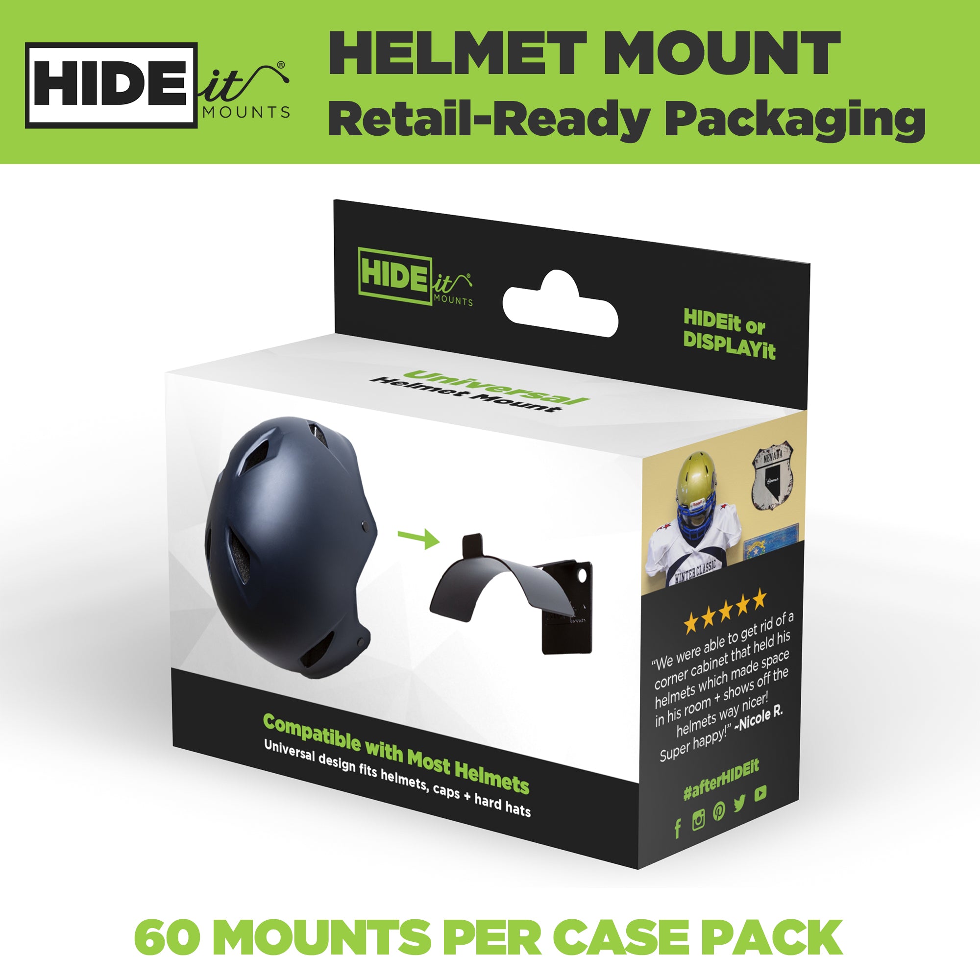 W - HIDEit Uni-H Retail Packaging | Universal Helmet Mounts in Retail Packaging