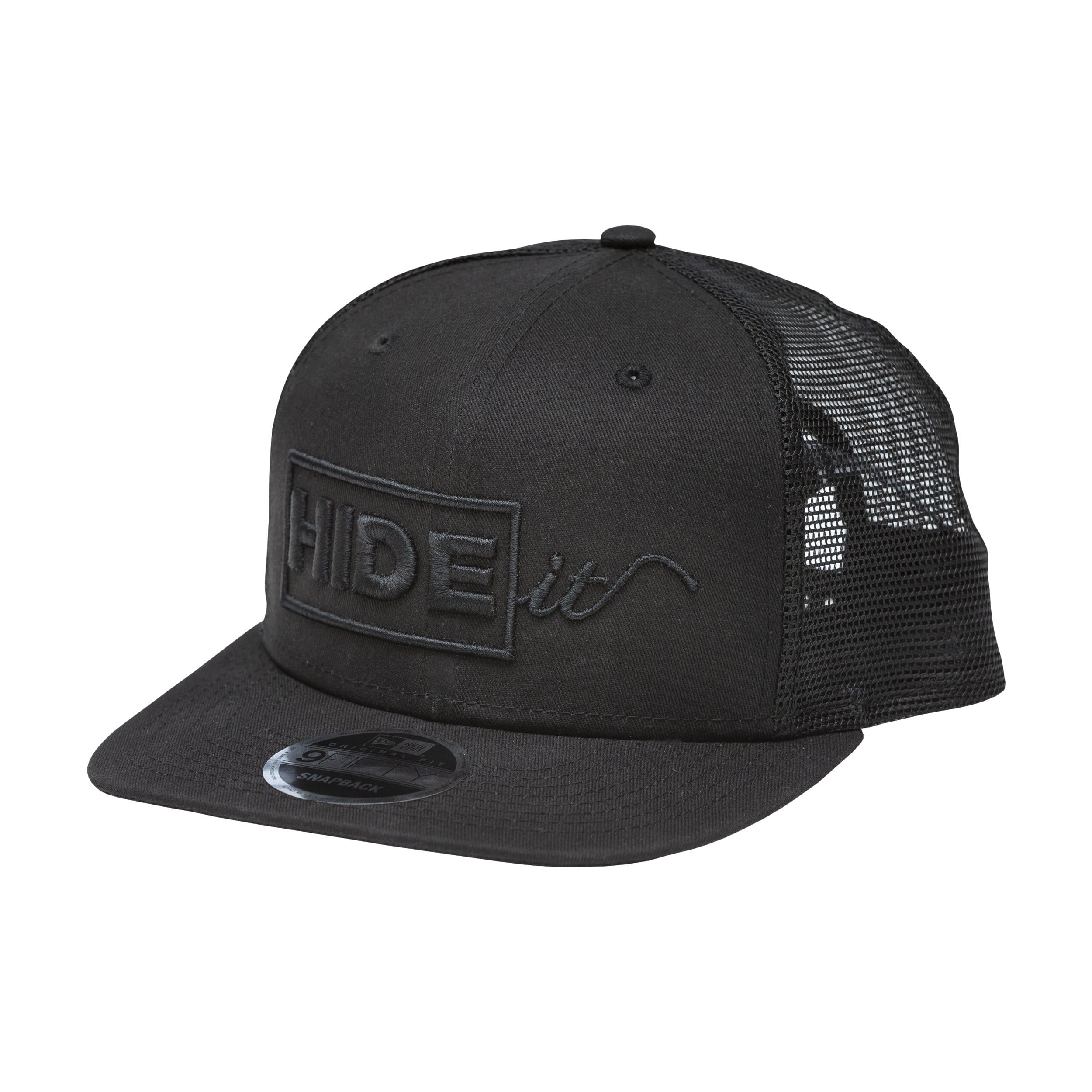 All black embroidered HIDEit Mounts New Era Snapback hat.