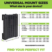 Universal Mount size chart for components of all sizes.