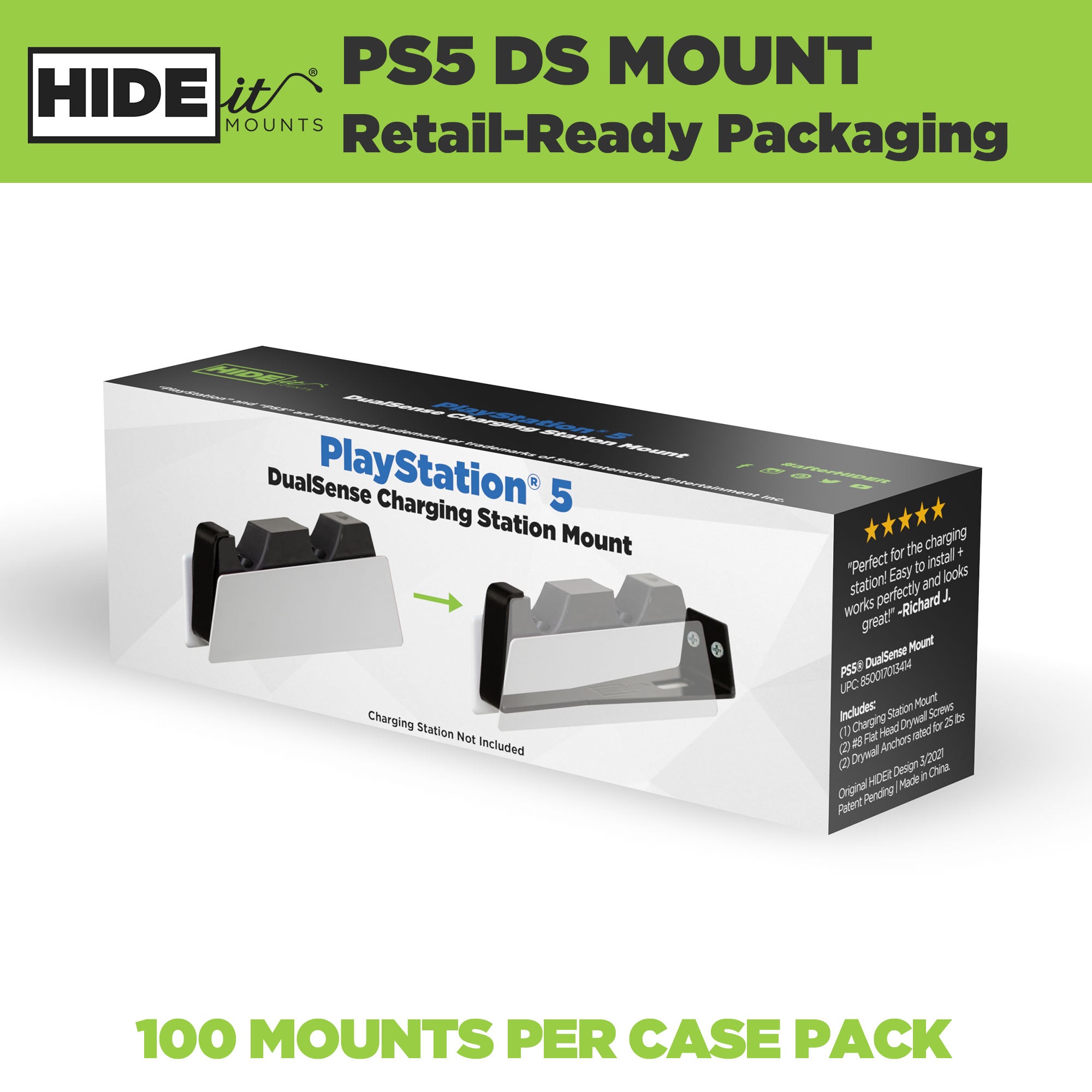 W - HIDEit PS5 DS Retail Packaging | PS5 DualSense Charging Station Mounts in Retail Packaging