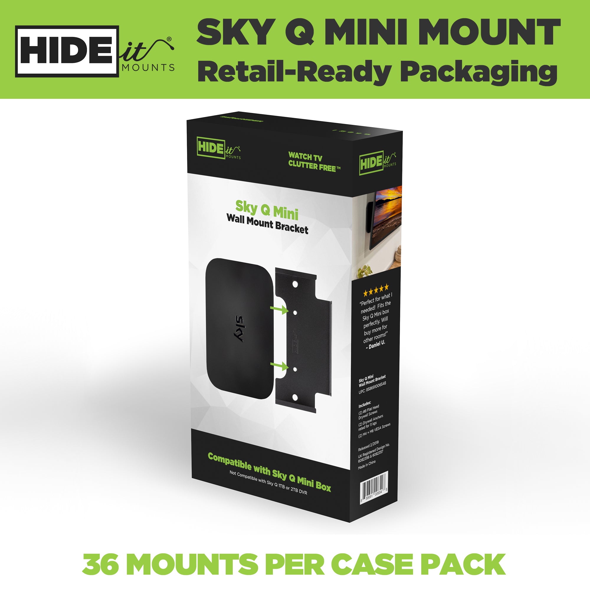 W - HIDEit Sky Q Mini Retail Packaging | Sky Q Mini Wall Mounts in Retail Packaging