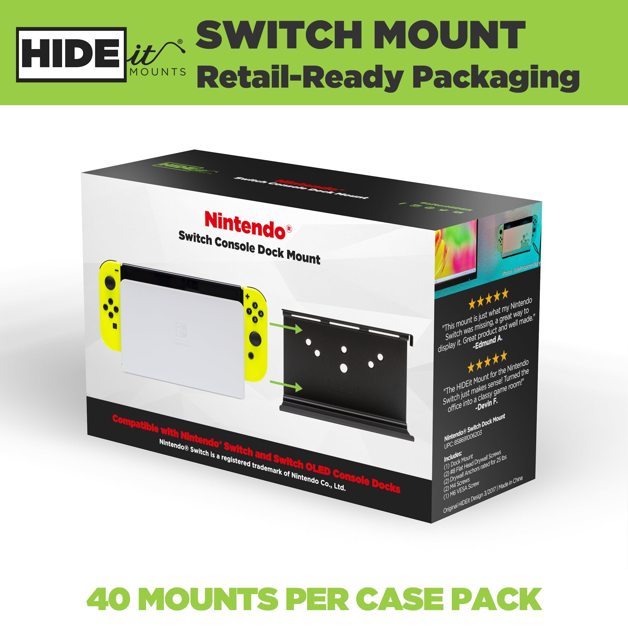 W - HIDEit Switch Retail Packaging | Nintendo Switch Mounts in Retail Packaging