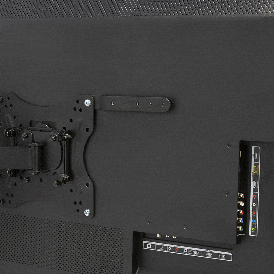 Gif of single HIDEit Uni-VESA Adapter Bar mounted to the back of a wall-mounted TV