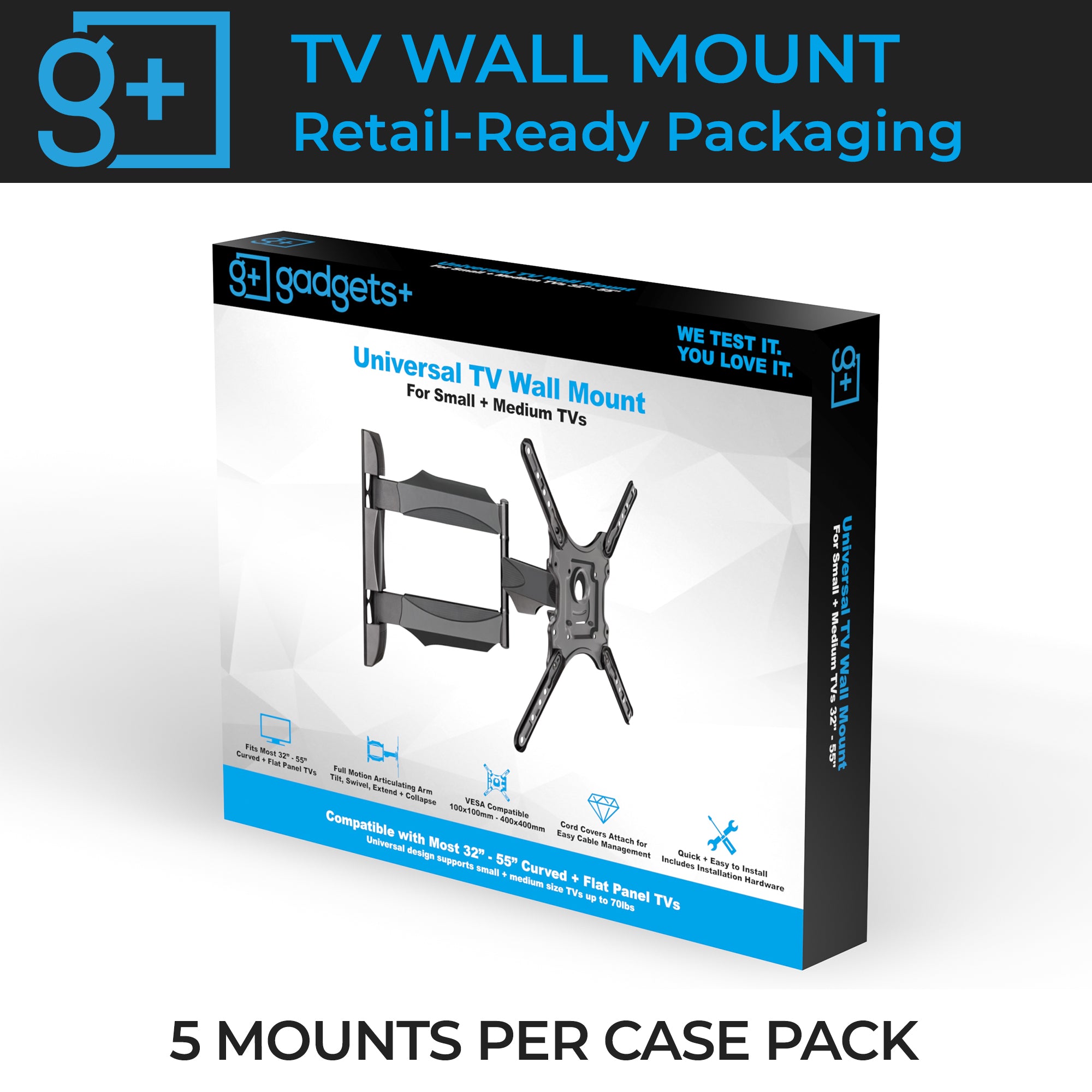 W - Gadgets+ Universal TV Wall Mounts 32" - 55" in Retail Packaging