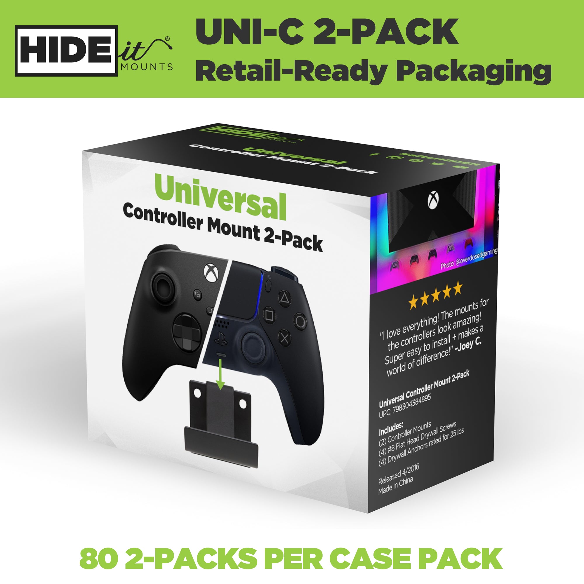 W - HIDEit Uni-C 2-Pack Retail Packaging | Universal Controller Mount 2-Packs in Retail Packaging