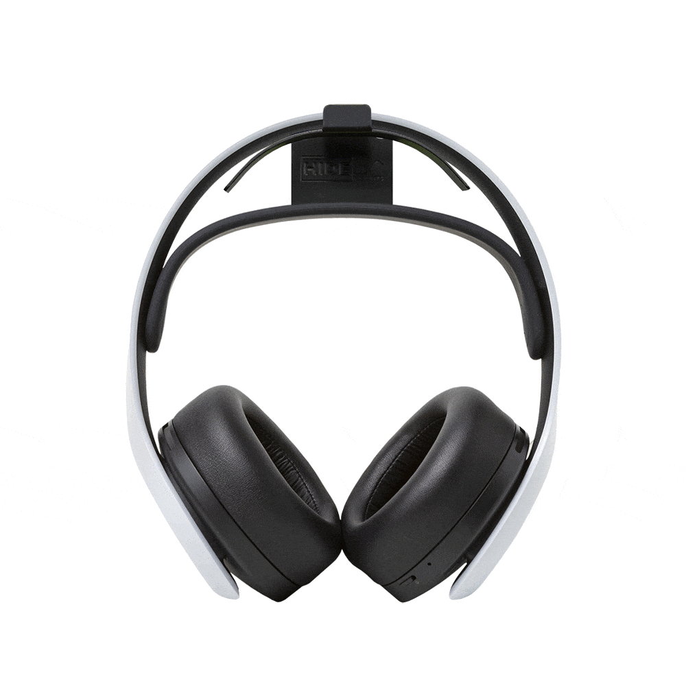 Headset securely mounted in steel HIDEit Uni-H Mount.